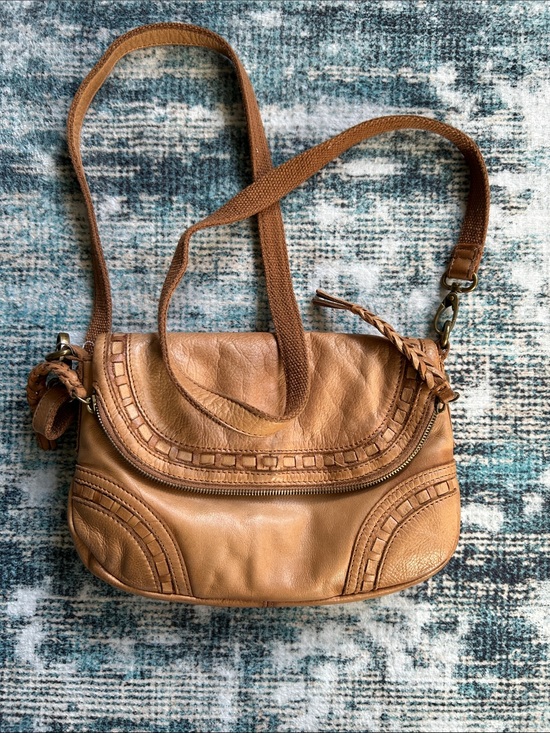 Lucky Brand Handbags - Lucky Brand Cognac Leather Crossbody with Braided Trim